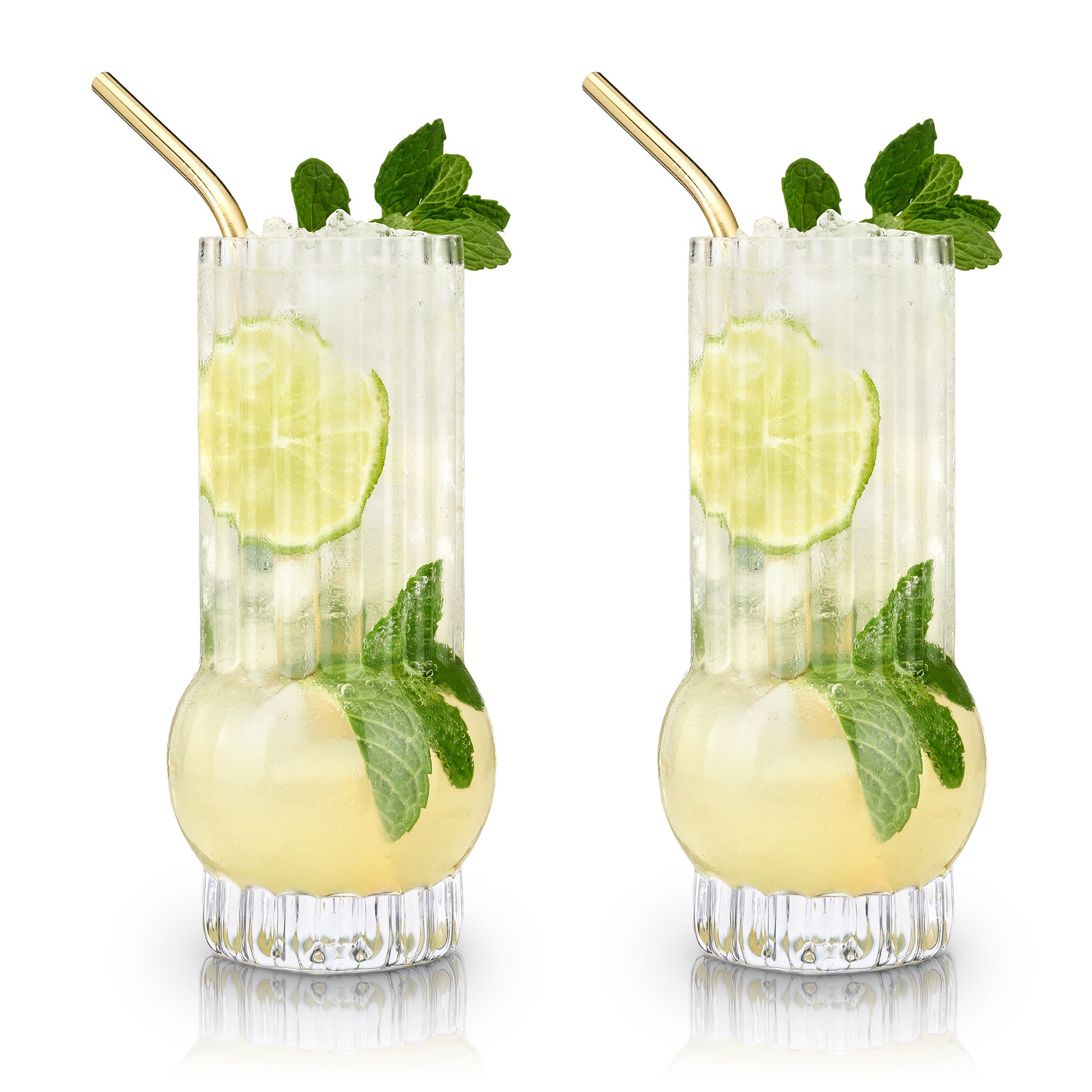 Art Deco Crystal Highball Glasses Set of 2 - Elegant Vintage Cocktail Glasses for Whiskey, Gin & Tonic - Perfect for Home Bar, Parties & Gifts