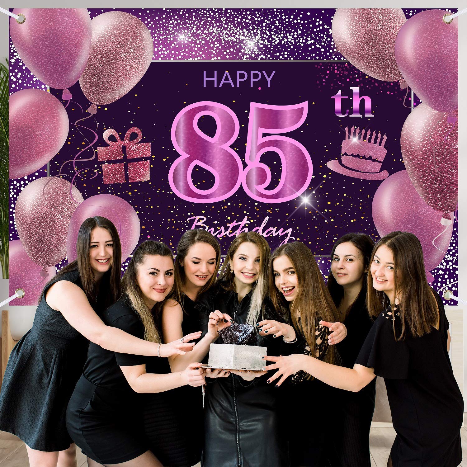 IMISI Happy 85th Birthday Banner & Pink Party Decorations for Women - Elegant Birthday Backdrop for Milestone Celebrations, Retirement Parties & Special Occasions