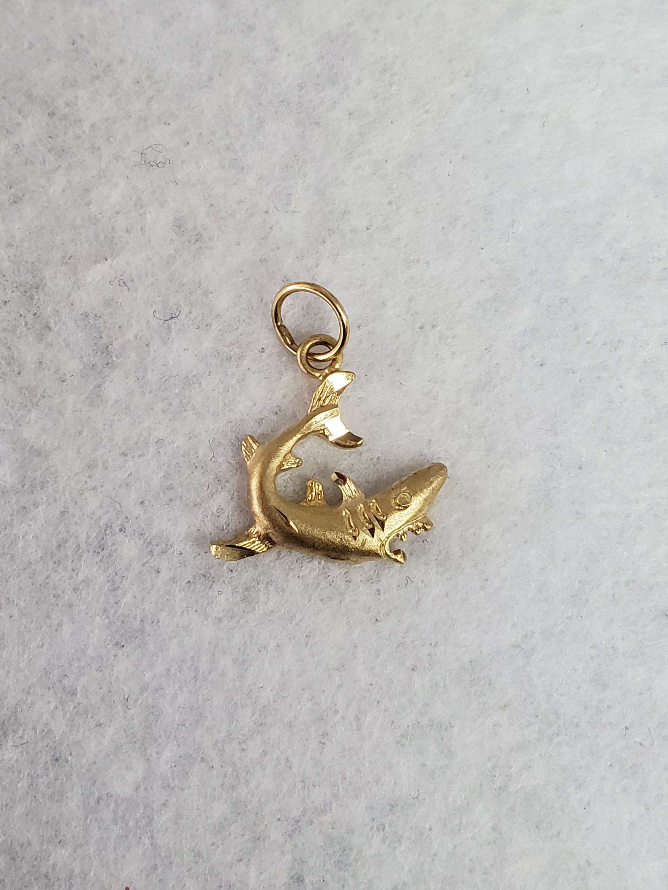 14K Yellow Gold Shark Charm Pendant with Diamond Cuts - Perfect for Necklaces, Bracelets & Gifts for Men and Women