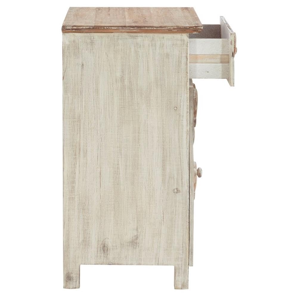 Powell Furniture Linon Hays Fish Wood Storage Side End Table - Distressed White Finish - Perfect for Living Room, Bedroom & Office Decor