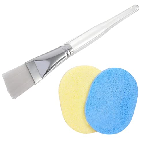 Ghelonadi Face Pack Brush & Cleaning Sponge Set - Professional Facial Mask Applicator & Cosmetic Foundation Makeup Brush for Men & Women (White) | Perfect for At-Home Spa, Skincare Routine & Makeup Application