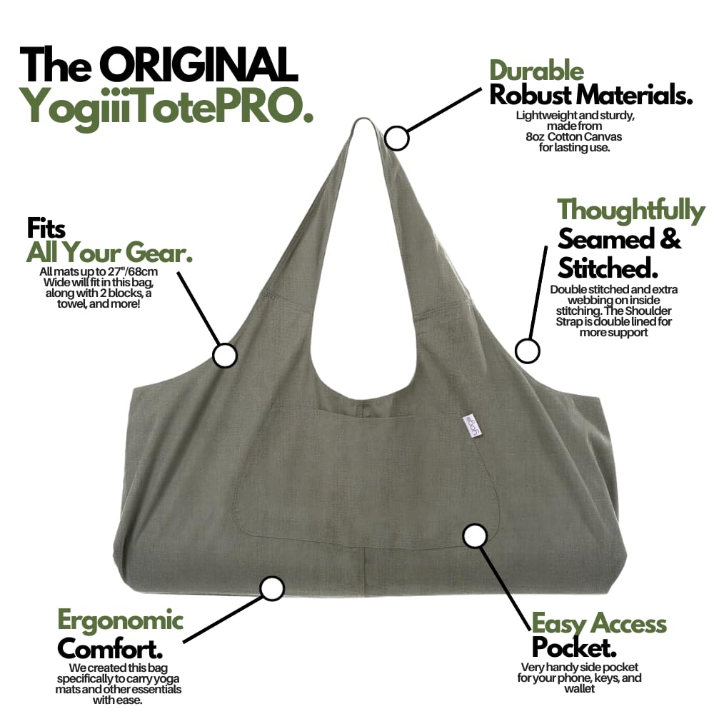 Yogiii Yoga Mat Bag - Large Tote with Side Pocket for Yoga & Gym