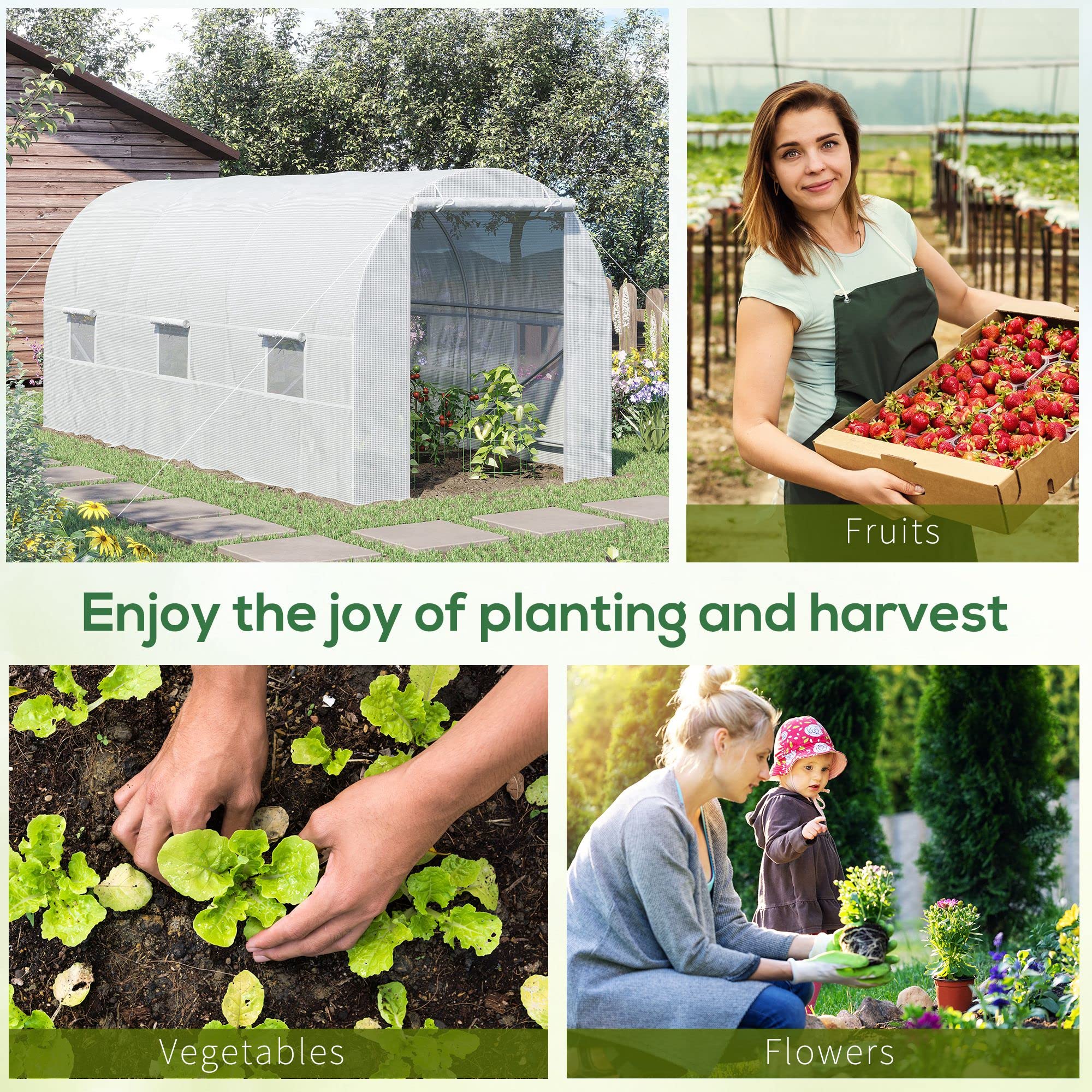 Outsunny 15x7x7ft Walk-in Greenhouse with 6 Roll-up Windows & Door, Large Steel Frame Garden Hot House Kit for Vegetables, Flowers & Plants - Perfect for Backyard Gardening & Year-Round Plant Protection