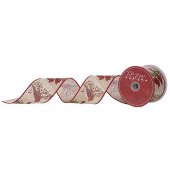 Cardinals Wired Edge Burlap Ribbon 2.5 inch - Christmas Holiday Decorative Ribbon for Gift Wrapping, Tree Trimming & DIY Crafts