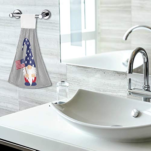 4th of July Patriotic Gnome Kitchen Towels - 2 Pack Absorbent Hanging Hand Towels with Loops for Kitchen, Bathroom & Home Decor - Perfect for Independence Day Parties & American Flag Themed Decorations