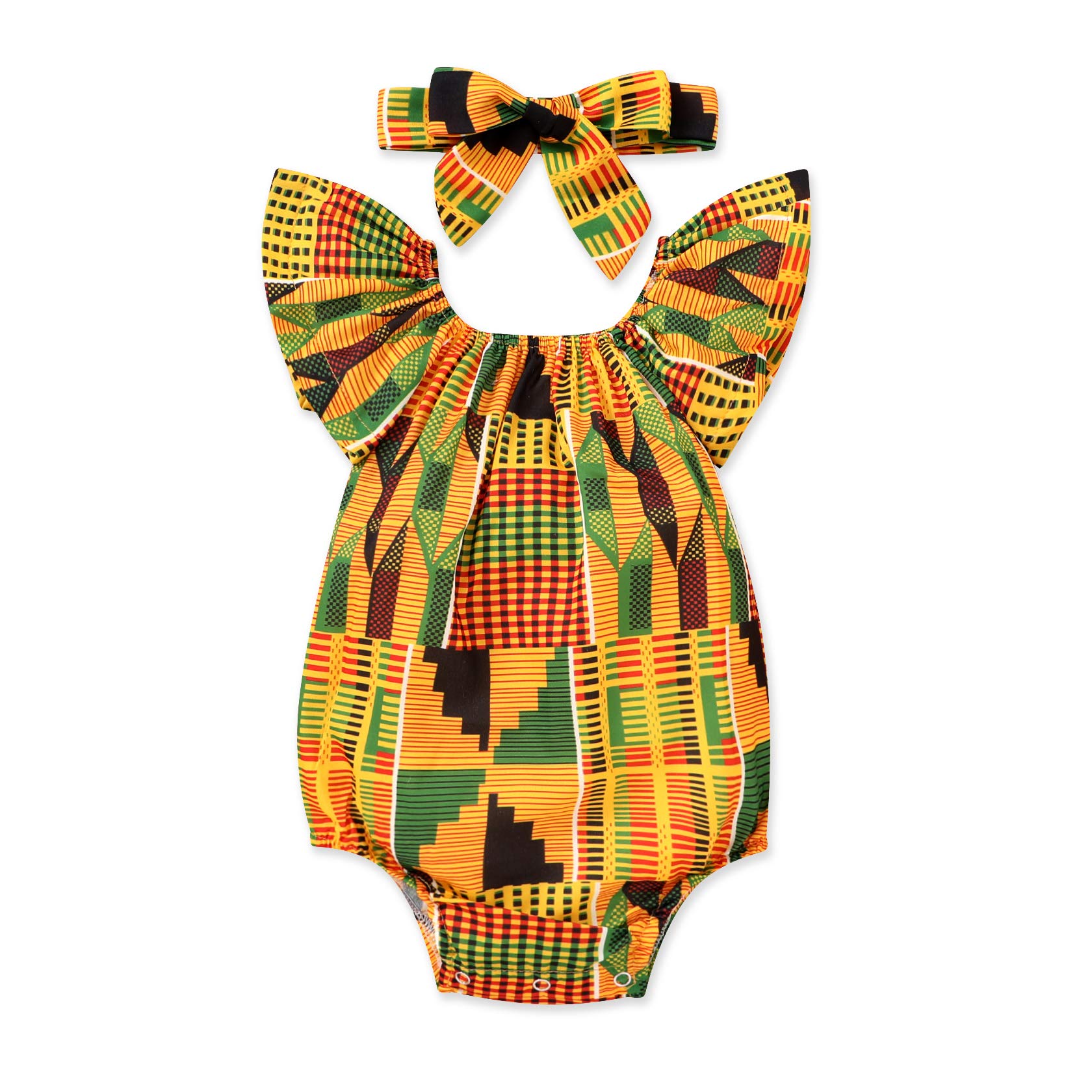 African Baby Girl Dashiki Ankara Outfit Set - Traditional Handmade Cotton 2-Piece Dress with Headwrap - Perfect for Photoshoots, Birthday Parties & Cultural Celebrations