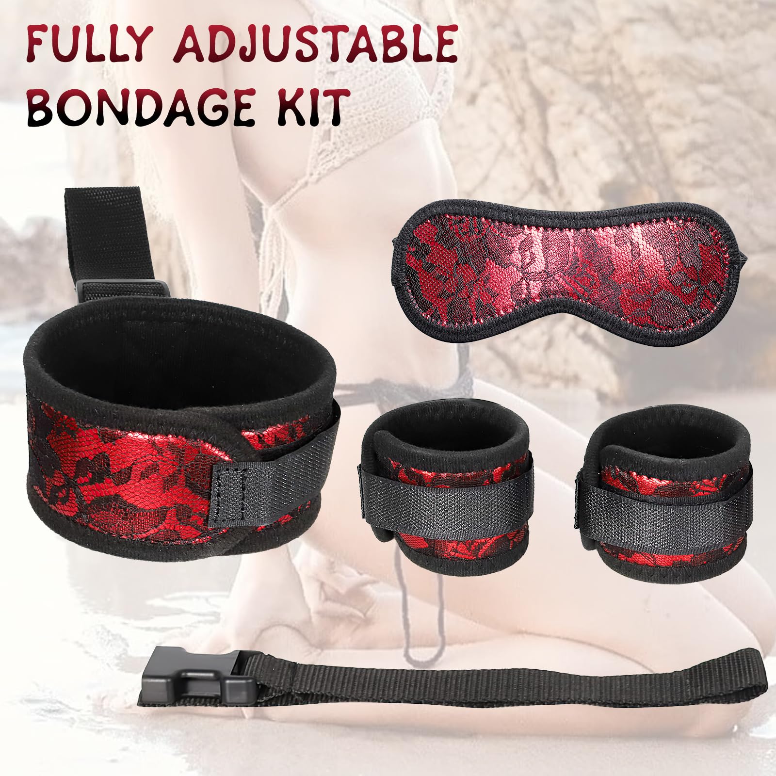 BDSM Bondage Set - Adjustable Handcuffs & Collar for Couples Play