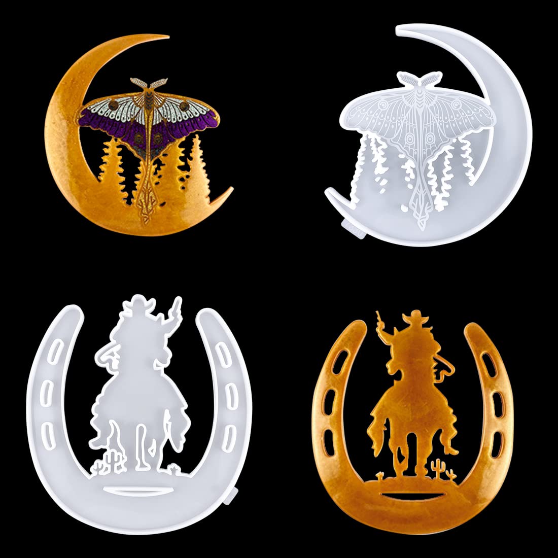 Voyyphixa 2-Piece DIY Resin Molds Set - Crescent Moon, Cowboy Rider & Butterfly Silicone Molds for Epoxy Crafting | Halloween Home Decor, Wall Art & Coaster Making | Perfect for DIY Gifts, Table Centerpieces & Party Decorations