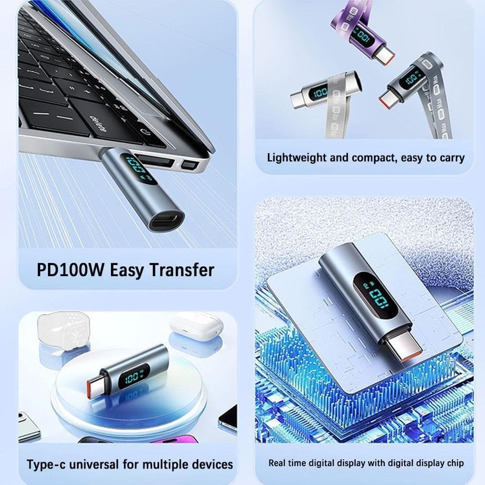 100W PD Fast Charging USB C to USB Adapter with Digital Display - OTG Converter for MacBook, iPhone 15, iPad Pro - Perfect for Travel, Office & Home Charging