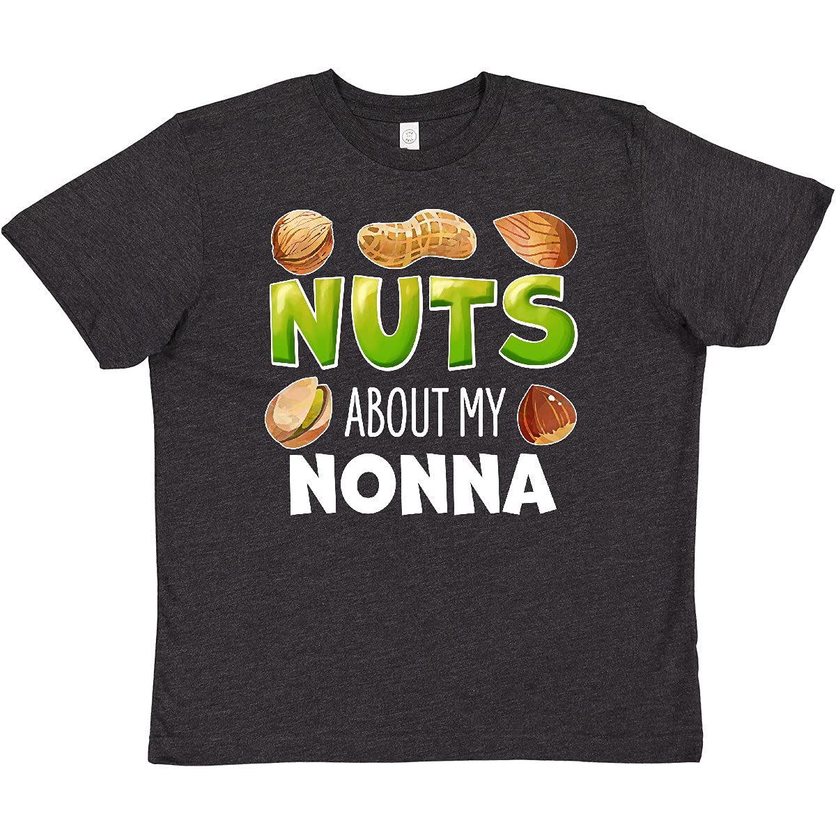 Inktastic 'Nuts About My Nonna' Peanut Almond Pistachio Graphic Youth T-Shirt - Funny Italian Family Gift for Kids & Grandparents Day