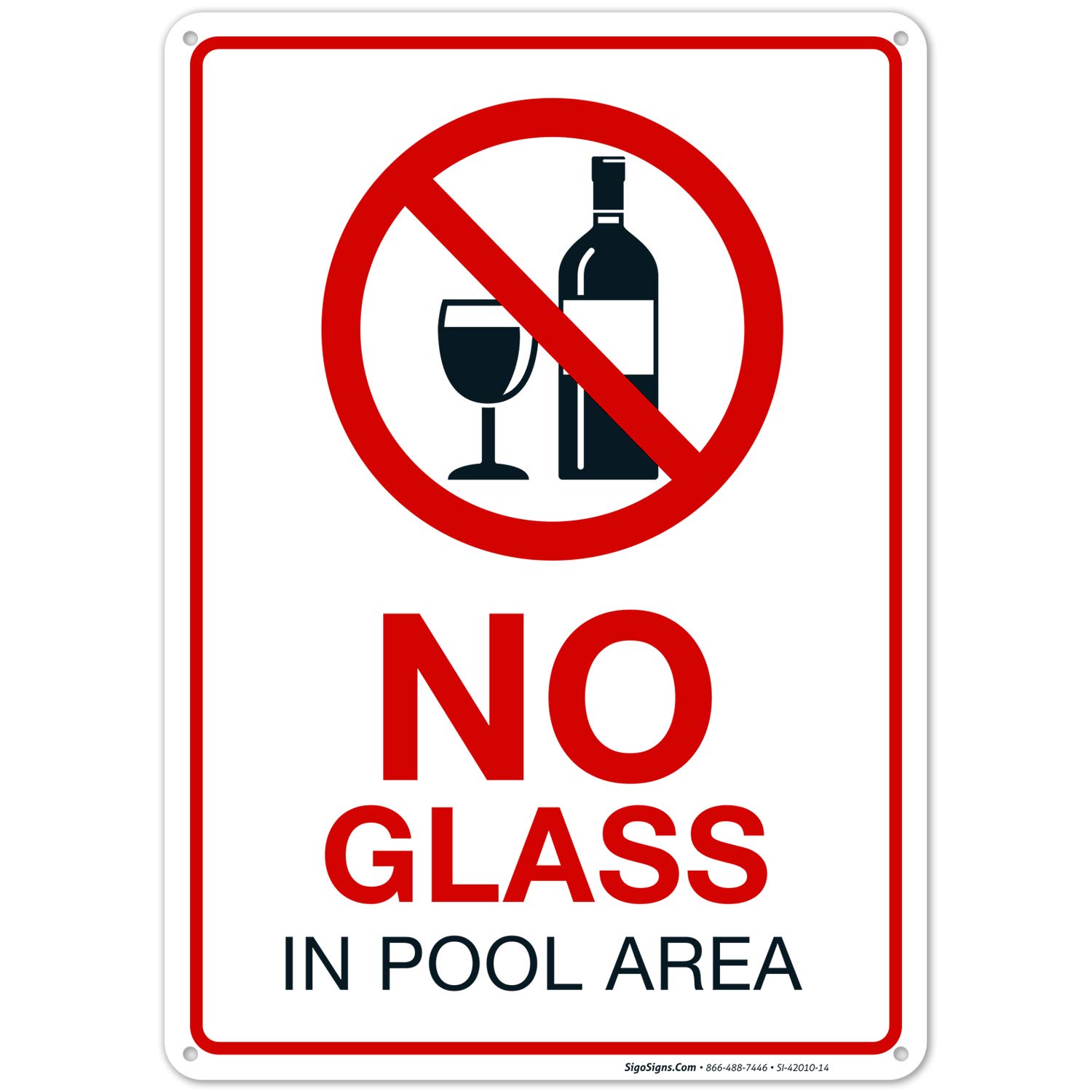 No Glass in Pool Area Sign - 10x14 Inches Rust-Free .040 Aluminum, Fade-Resistant, Made in USA - Durable Pool Safety Sign for Hotels, Resorts & Backyard Pools