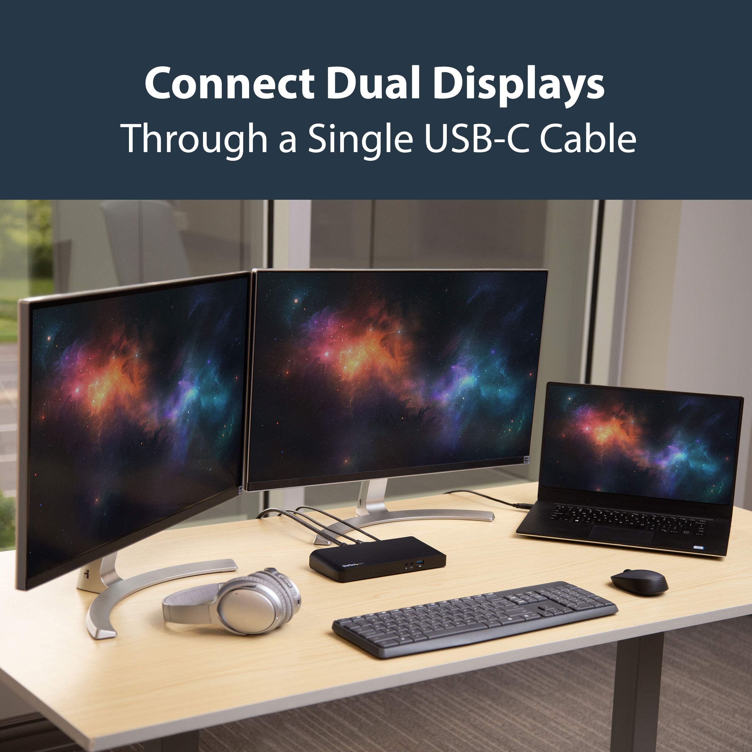 StarTech.com USB-C Dual Monitor Docking Station for Laptops - 4K HDMI & DisplayPort, 4x USB 3.0 Ports, 60W Power Delivery - Windows Compatible (MST30C2DPPD) - Perfect for Home Office, Remote Work & Multi-Screen Productivity