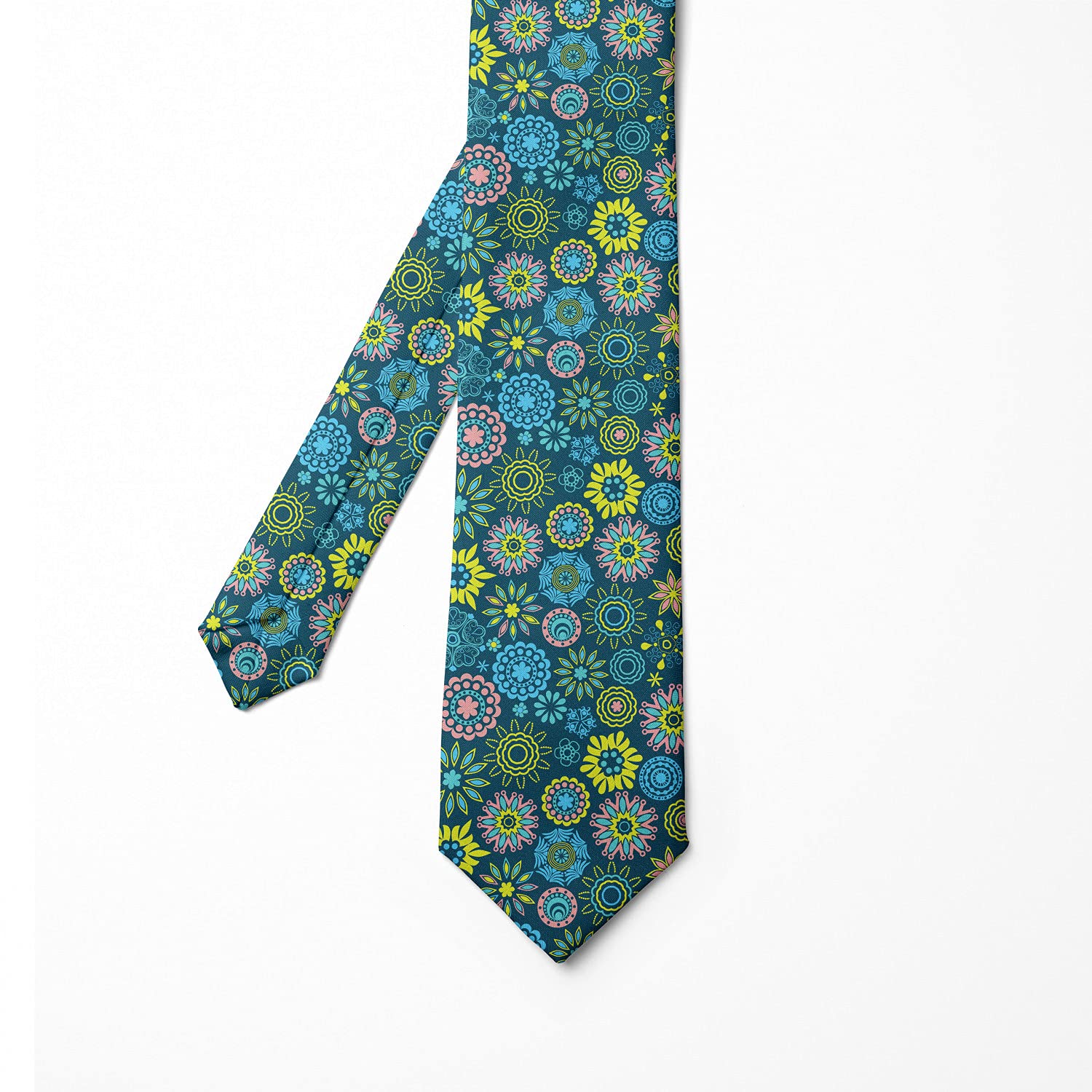 Ambesonne Men's Silk Tie - Elegant Floral Pattern on Dark Teal, 3.7 Inch Wide, Premium Necktie for Business, Wedding & Formal Occasions