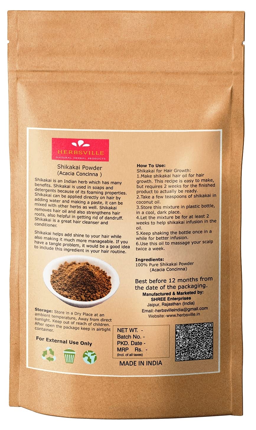 HerbsVille® 100% Organic Shikakai Powder (Acacia Concinna) - Natural Hair Treatment for Dandruff Control, Shine & Growth | Chemical-Free Skin Care & Hair Pack | Double Filtered 100g | Perfect for DIY Hair Masks & Ayurvedic Beauty Routines