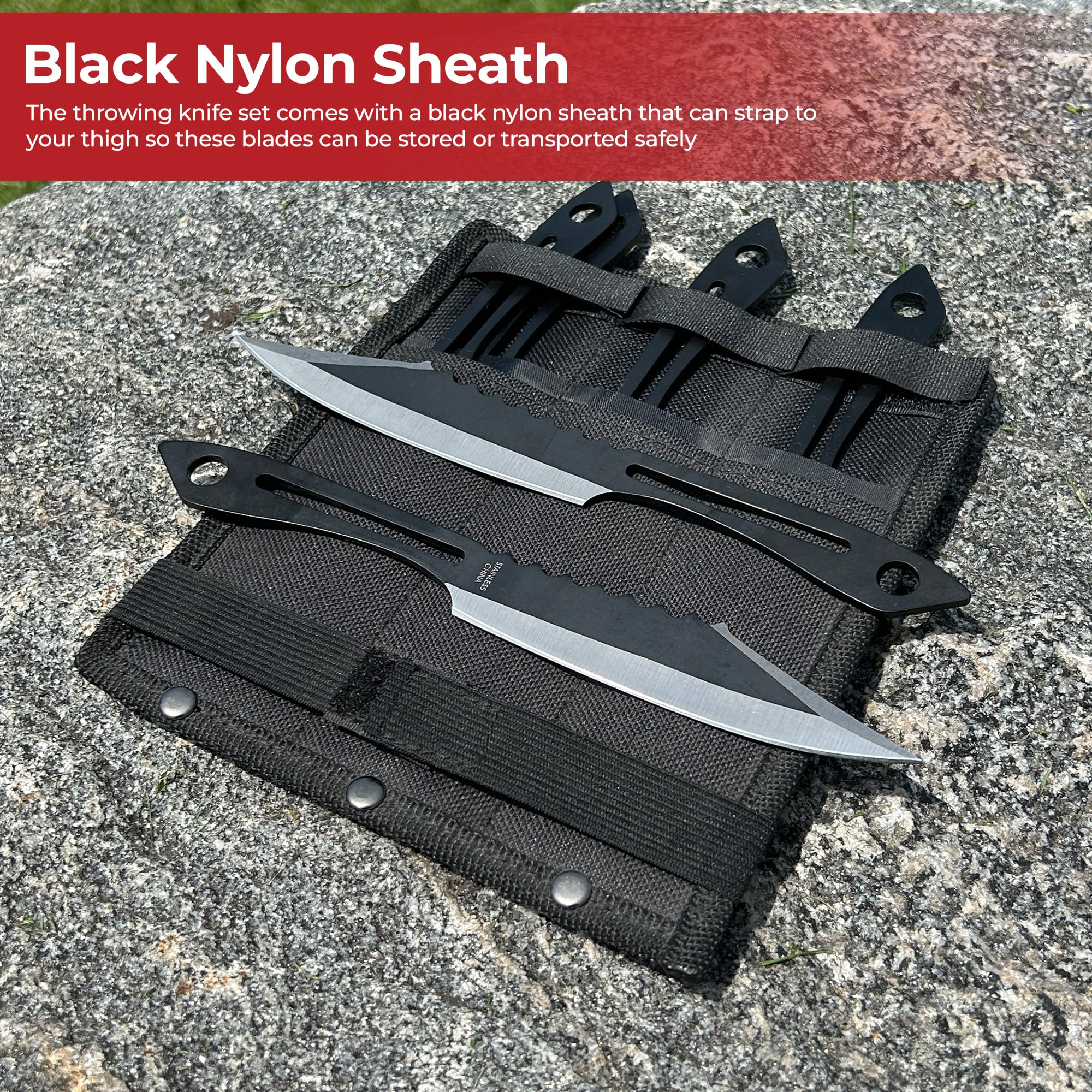 MedievalDepot 6-Piece Throwing Knife Set - 7.5 Inch Stainless Steel Knives with Black Leather Sheath | Perfect for Outdoor Survival Training, Target Practice & Medieval Reenactments