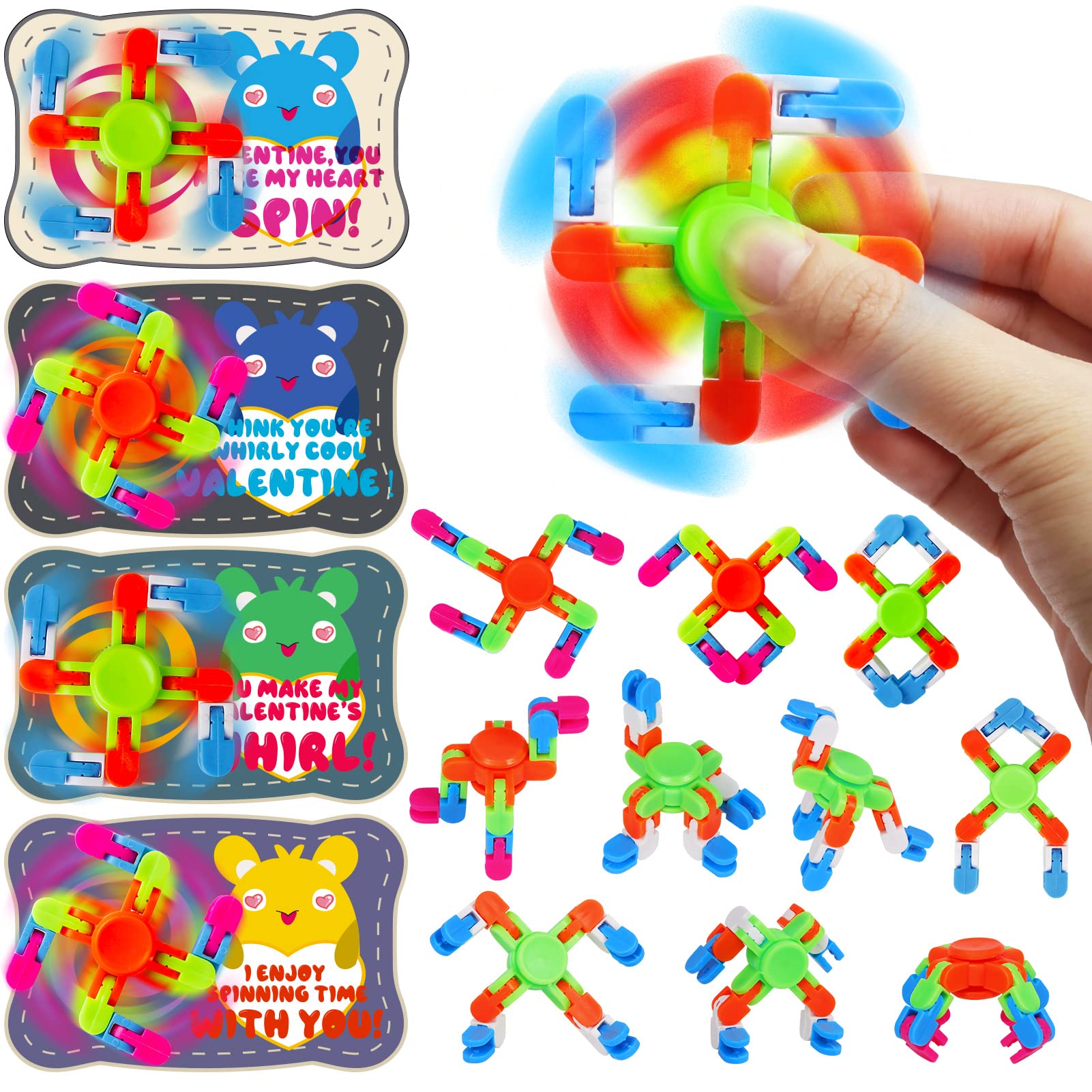 DG-Direct 28 Pack Valentine's Day Cards with Fidget Spinner Toys - Kids Party Favors, Classroom Prizes & Exchange Gifts for Valentine's Day Celebrations - Perfect for School Parties, Classroom Activities & Gift Exchanges