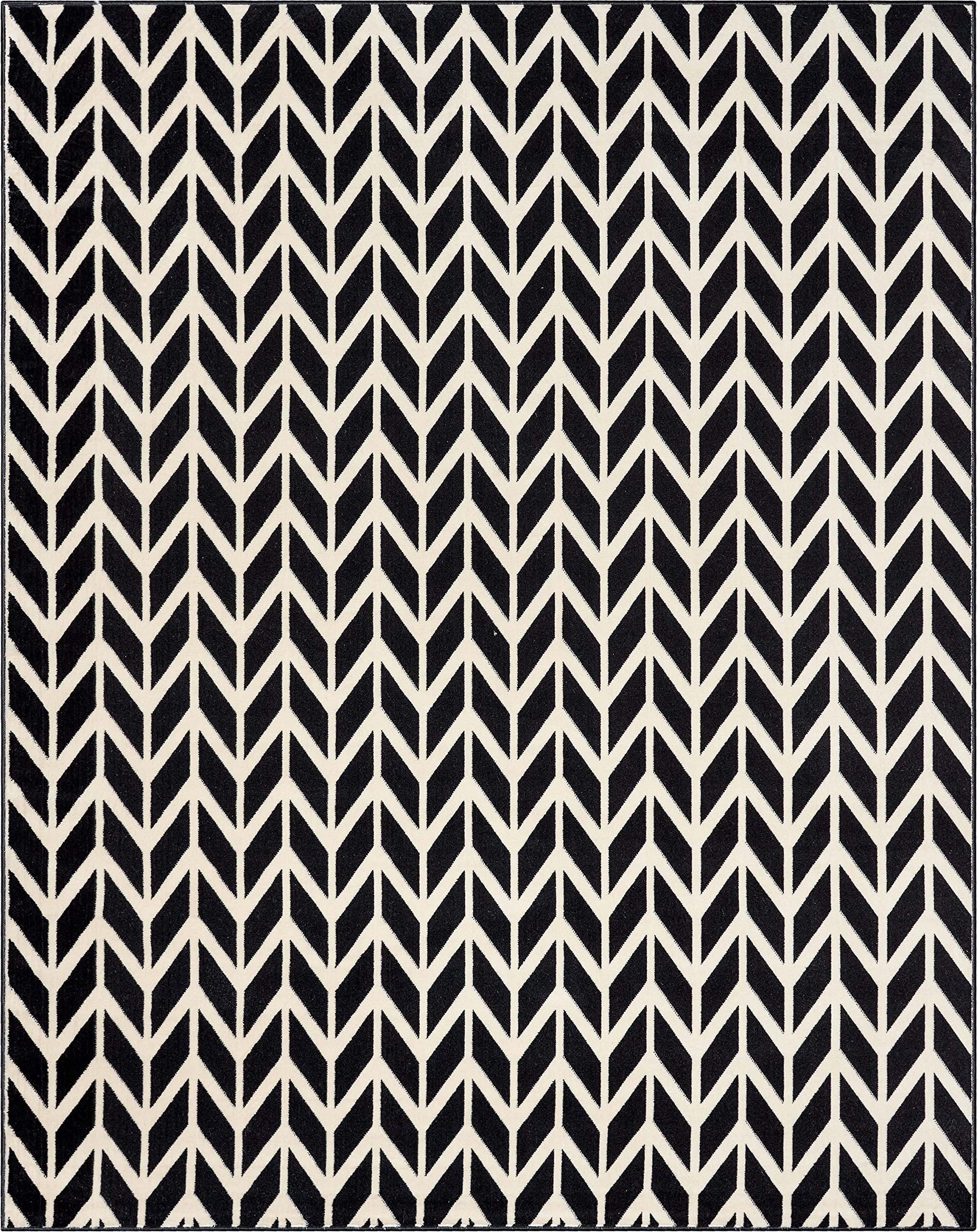 Well Woven Miami Bourbon Chevron Black Modern Area Rug 5' x 7' - Stylish Non-Slip Living Room Rug for Home Office, Bedroom & Dining Room Decor