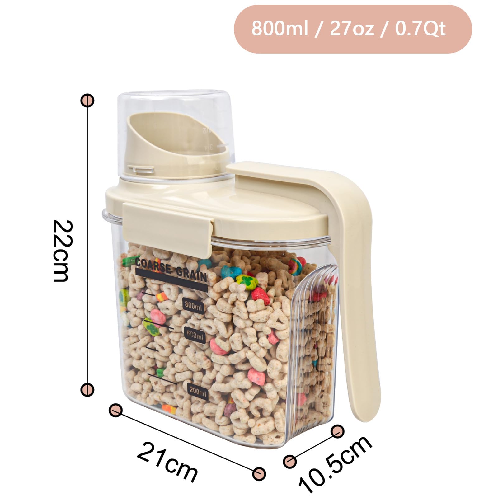 Airtight Cereal Storage Containers with Lids - 3-Pack 0.8L Plastic Food Canisters for Rice, Flour, Sugar & Dry Goods - Leak-Proof Pantry Organization with Pour Spout - Perfect for Kitchen, Pantry & Bulk Food Storage