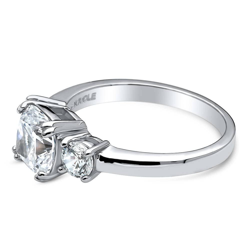 BERRICLE Sterling Silver 3-Stone Wedding Engagement Ring 2 Carat Cushion Cut Cubic Zirconia CZ Promise Ring for Women, Rhodium Plated Size 4-10 - Elegant Gift for Anniversary, Proposal & Special Occasions