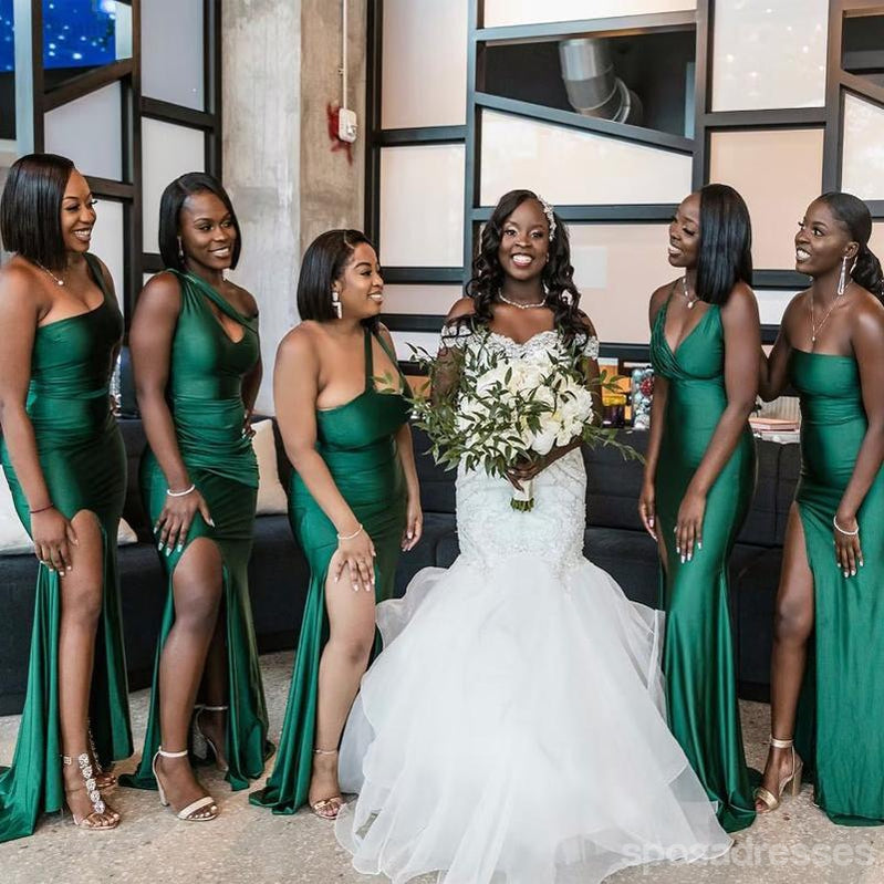 Elegant Mismatched Green Mermaid High Slit Long Sleeveless Bridesmaid Dress - WG1068 | Perfect for Beach Weddings, Formal Events & Evening Parties