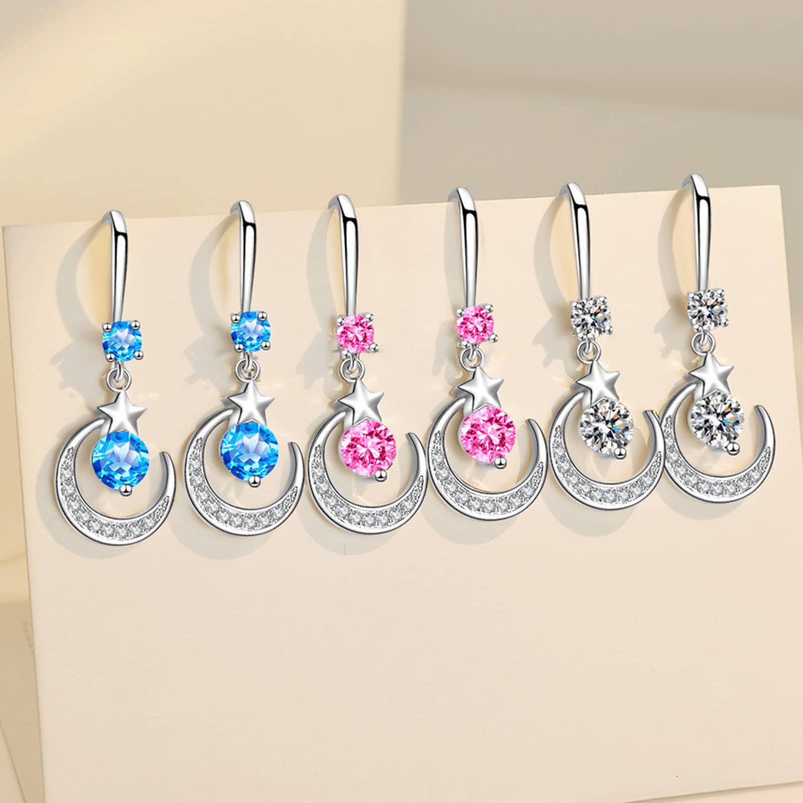 Sparkling Moon & Star Rhinestone Earrings for Women - Elegant Geometric Hook Earrings in White | Fashion Jewelry for Daily Wear, Parties & Special Occasions