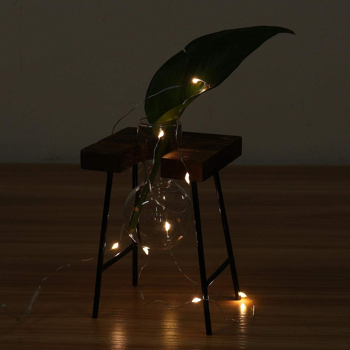 JIEIIFAFH Clear Glass Ball Vase - Hydroponic Planter, Flower Bottle for Table & Desk Decor with Wooden Shelf Stand (Ideal for Home, Office & Wedding Centerpieces) - Color #2