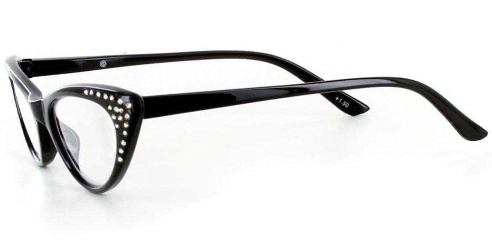 Women's Bravo Cat-Eye Readers with Crystals - Black +2.00 for Reading & Style
