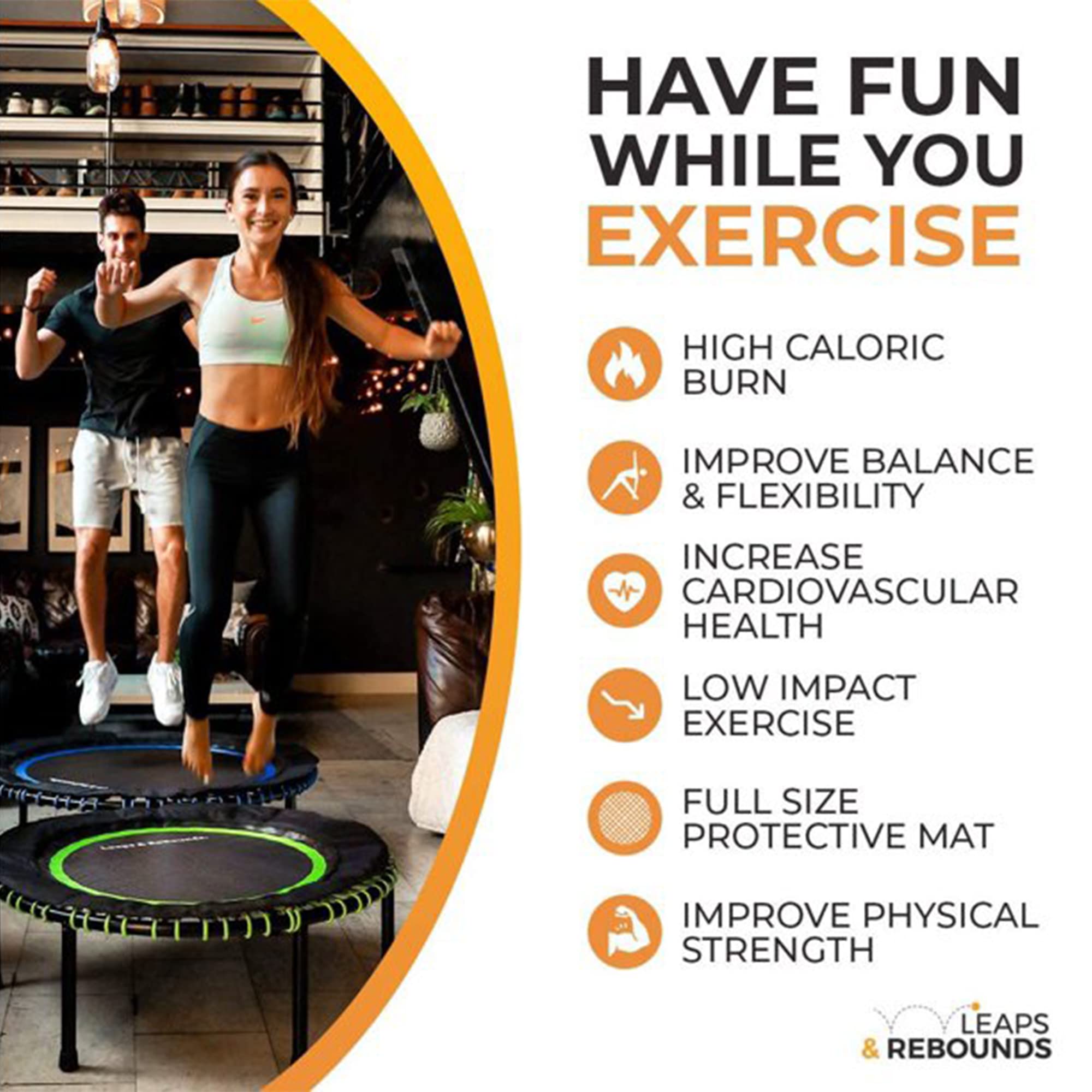 **Leaps and Rebounds 48/40-Inch Fitness Trampoline for Adults & Kids – Indoor/Outdoor Rebounder for Cardio, Low-Impact Workouts – Supports 270 lbs – Perfect for Home Gym, Weight Loss & Family Fun**