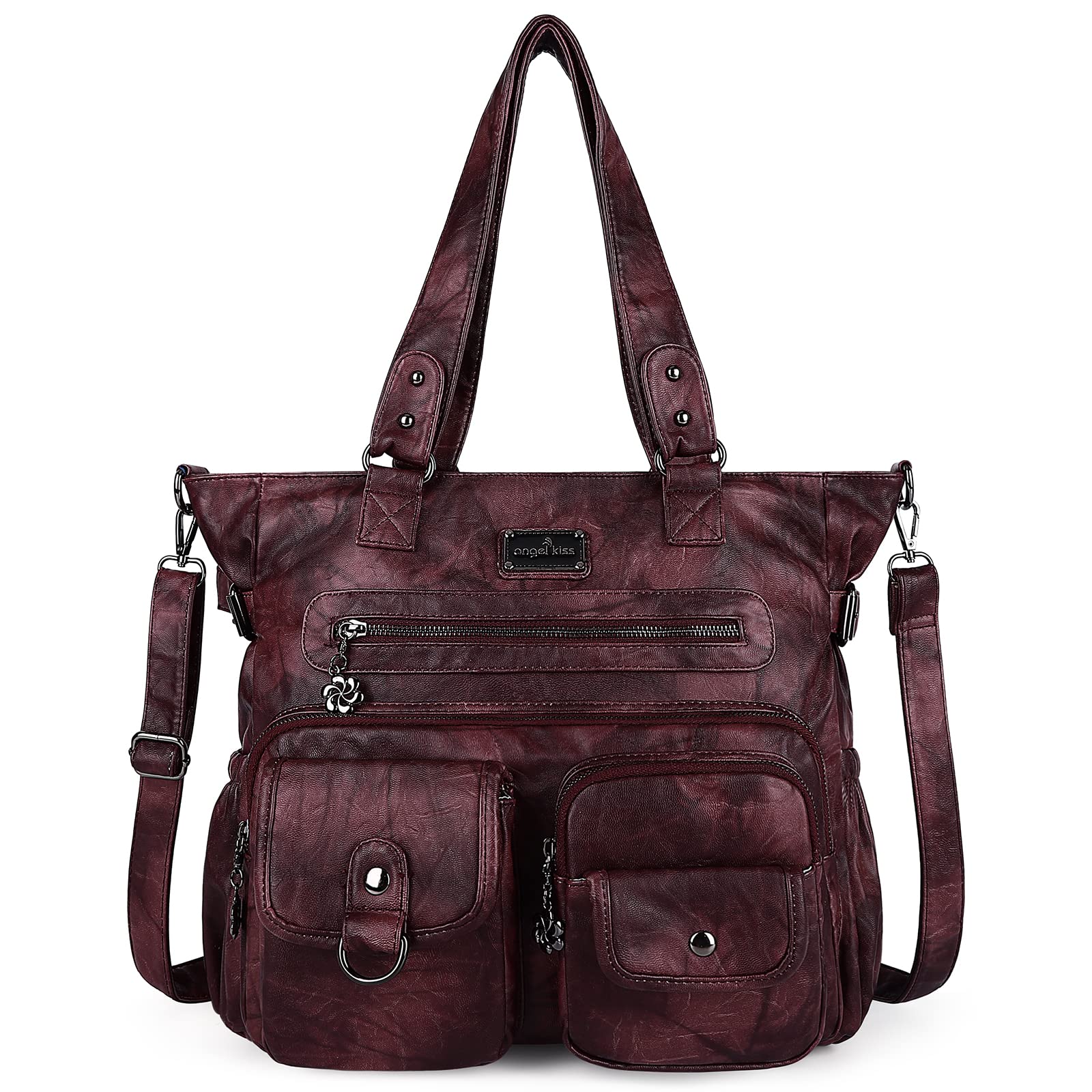Angelkiss Women's PU Tote Shoulder Bag with Pockets - Perfect for Work & Travel