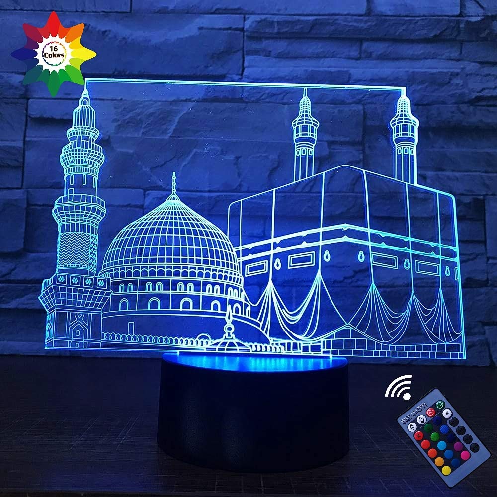3D Islamic Castle Lamp - 16 Color Changing LED Night Light with Remote Control & Touch Switch, USB Powered for Home Decor, Bedroom, Living Room, Prayer Room, Kids Room - Perfect Mood Lighting & Gift Idea