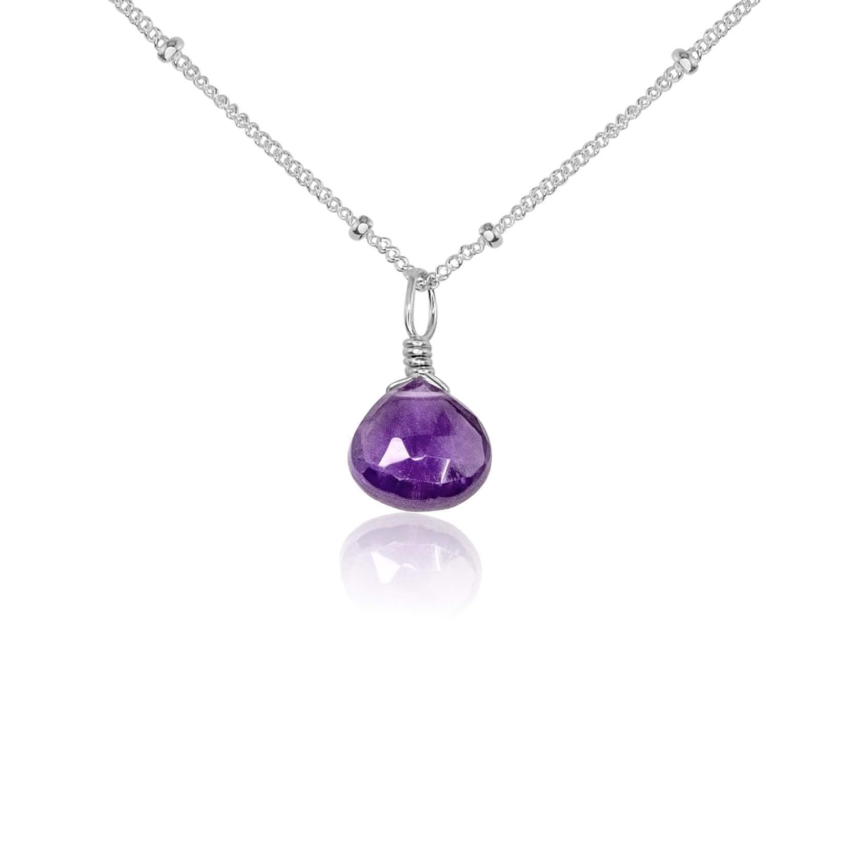 Tiny Amethyst Teardrop Crystal Pendant Necklace - Elegant Healing Jewelry for Women, Perfect for Meditation, Gifts & Spiritual Energy