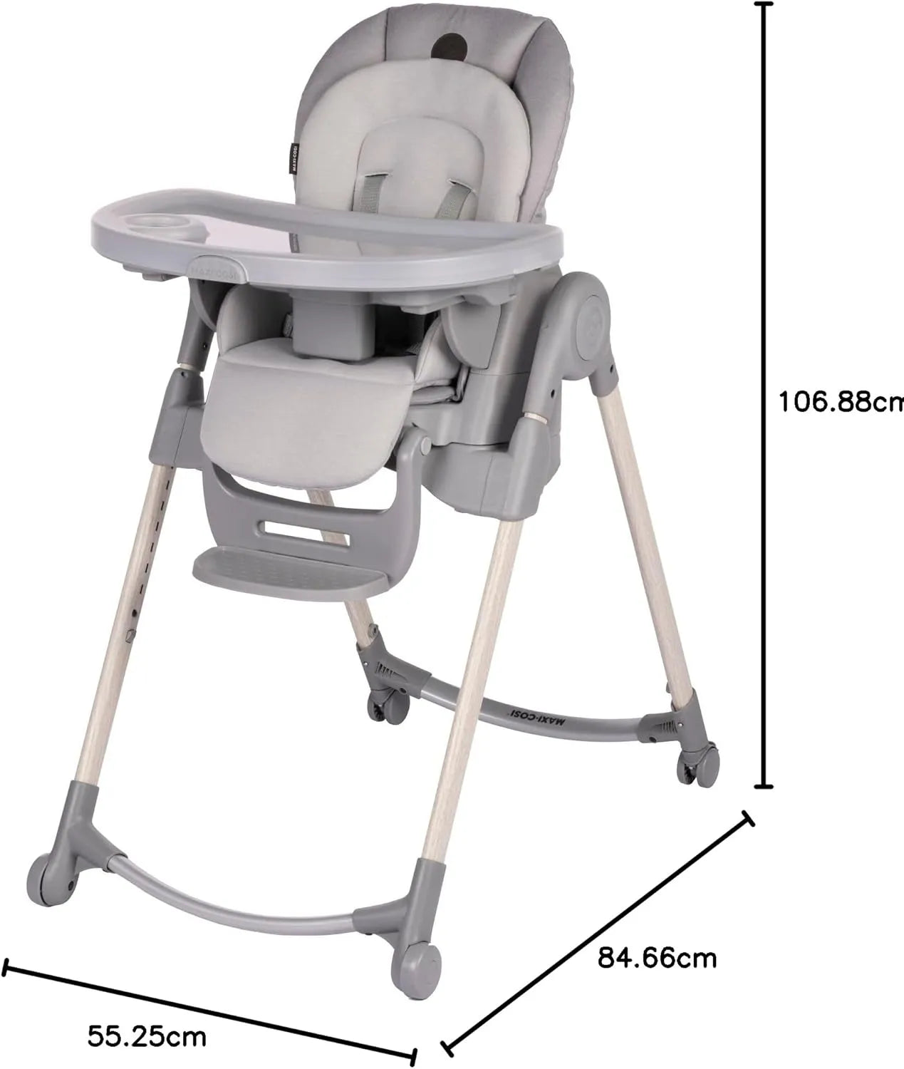 Minla 6-in-1 Convertible High Chair for Babies & Toddlers - Adjustable Height, Reclining Seat, Removable Tray - Cascade Grey - Perfect for Dining, Feeding & Playtime