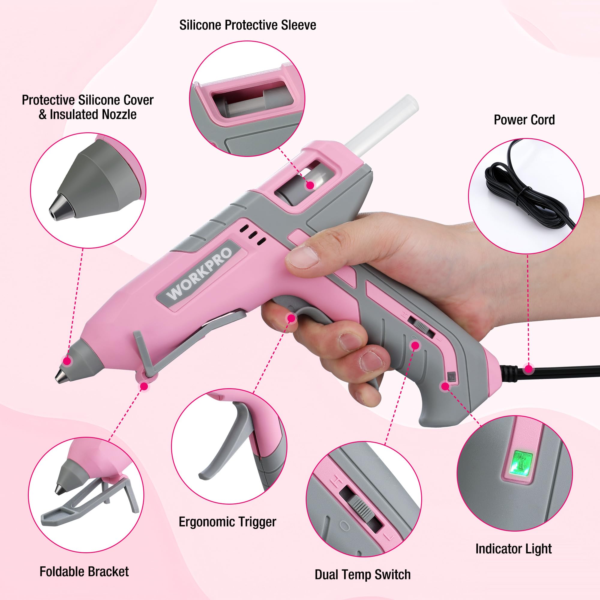 WORKPRO Full Size Hot Glue Gun 60W/100W Dual Temperature with 10 PCS Glue Sticks (7/16