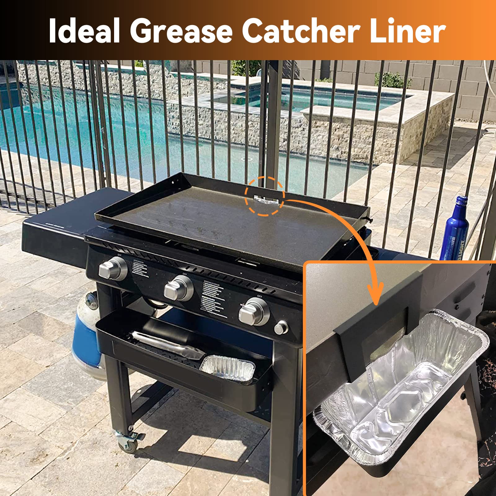 SHINESTAR 50-Pack Disposable Grease Cup Liners for Blackstone Griddle 17, 22, 28, 30, 36 Inch - Aluminum Foil Drip Pans 8 x 3.7 Inch (Model 5017) - Perfect for Outdoor Cooking, Camping & Backyard BBQs