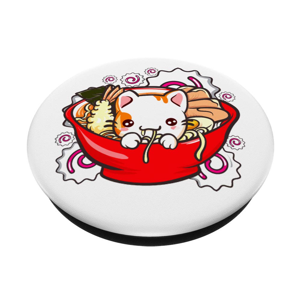 Cute Anime Cat Ramen Bowl - Kawaii Neko Cat Mom Gift for Crazy Cat Lady - Swappable PopGrip PopSockets (Perfect for Cat Lovers, Anime Fans & Unique Gift Ideas)