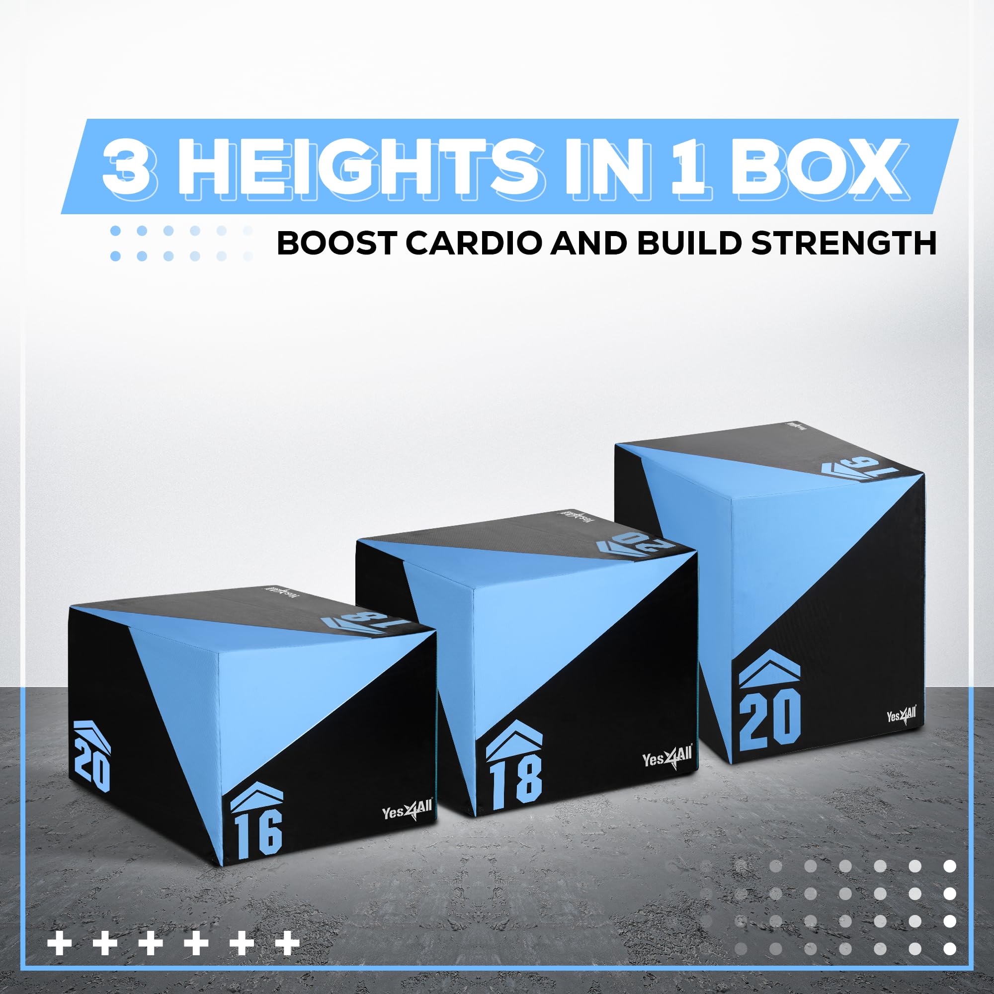 Yes4All 3-in-1 Adjustable Foam Plyometric Jump Box for CrossFit, HIIT & Strength Training - Durable Exercise Plyo Box for Home Gym & Outdoor Workouts - Perfect for Box Jumps, Step-Ups & Fitness Conditioning