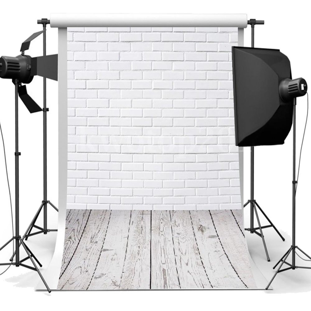 Lelinta 3x5ft Beige Brick Wooden Floor Photo Backdrop for Studio Photography