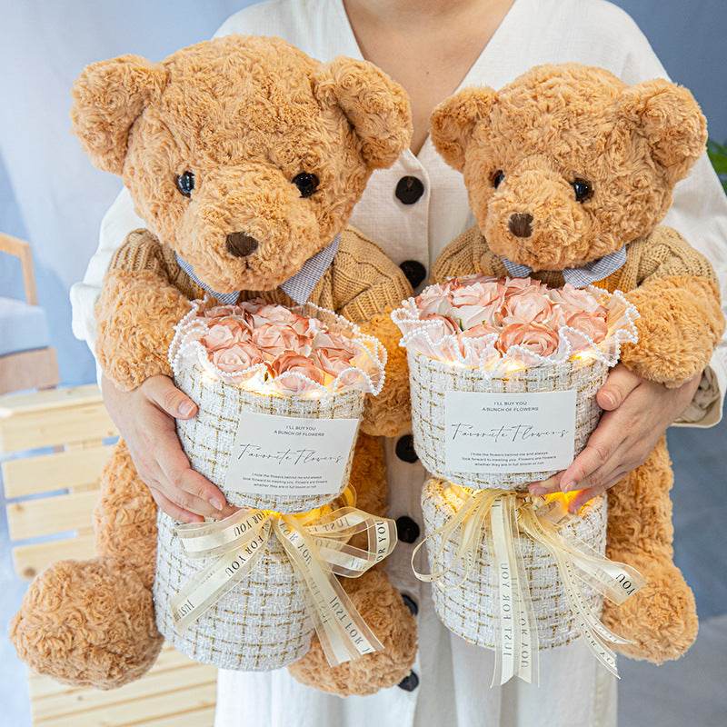 BlushBear: Adorable Birthday Teddy Bear with Preserved Rose Bouquet - Perfect Gift for Anniversary, Valentine's Day & Romantic Occasions