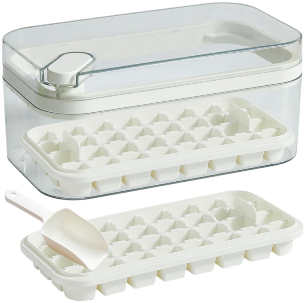 2 Pack Ice Cube Tray Set with Lid & Storage Bin - 64 Silicone Ice Cube Molds for Freezing (White) - Perfect for Cocktails, Smoothies & Party Drinks