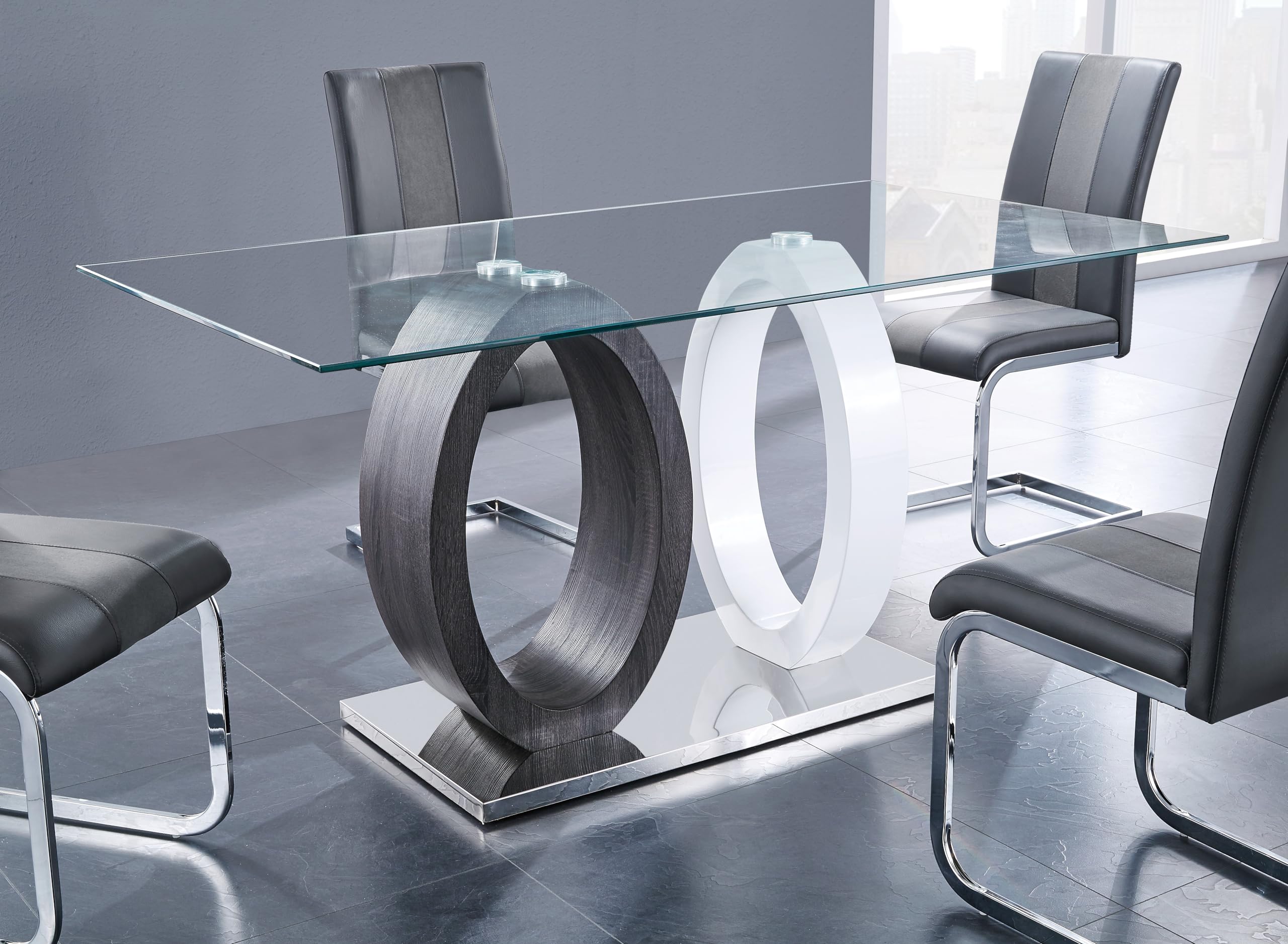Modern White & Grey Dual Oval Base Dining Table - Elegant & Durable for Home, Restaurant, or Office - Perfect for Family Gatherings & Entertaining Guests