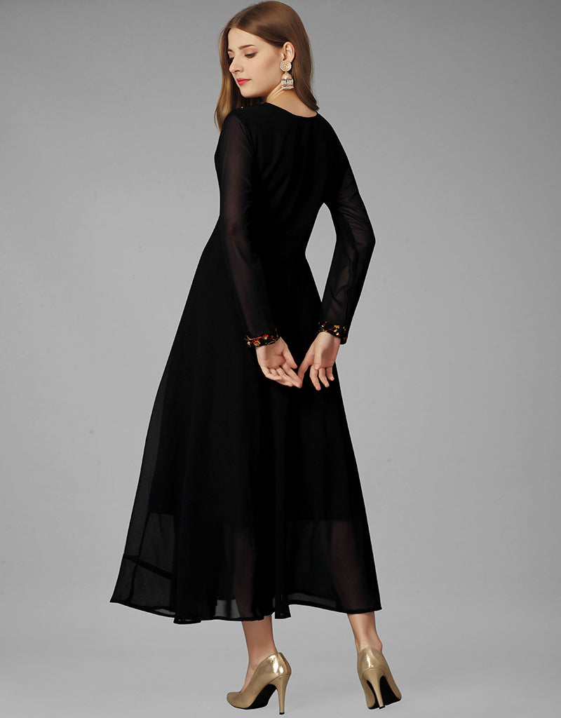 Elegant Black Georgette Embroidered Gown Collection - Intricate Handcrafted Details for Women's Formal Wear | Perfect for Weddings, Parties & Special Occasions