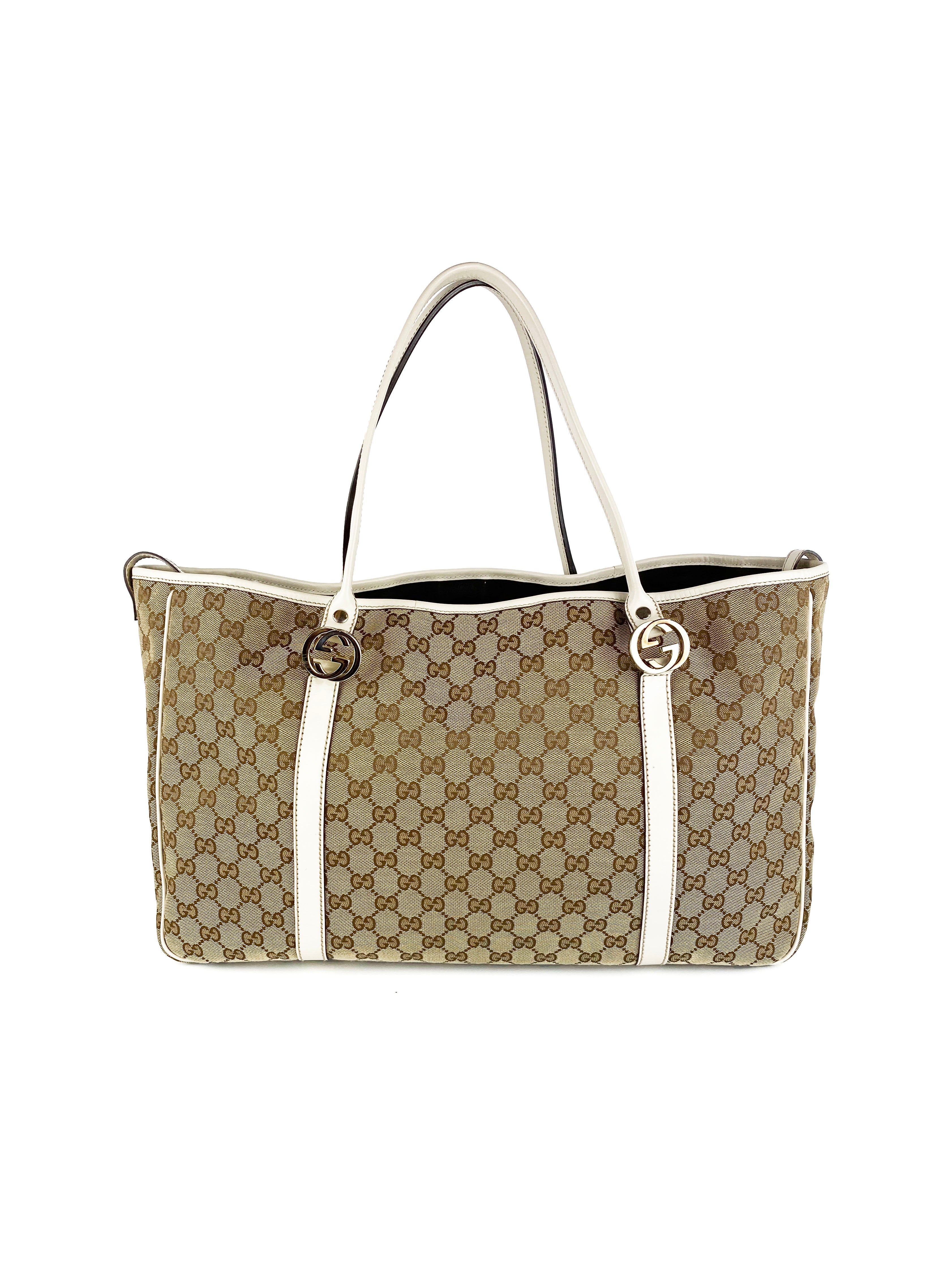 Gucci White Monogram Tote Bag for Women - Luxury Designer Handbag for Work, Travel & Everyday Use