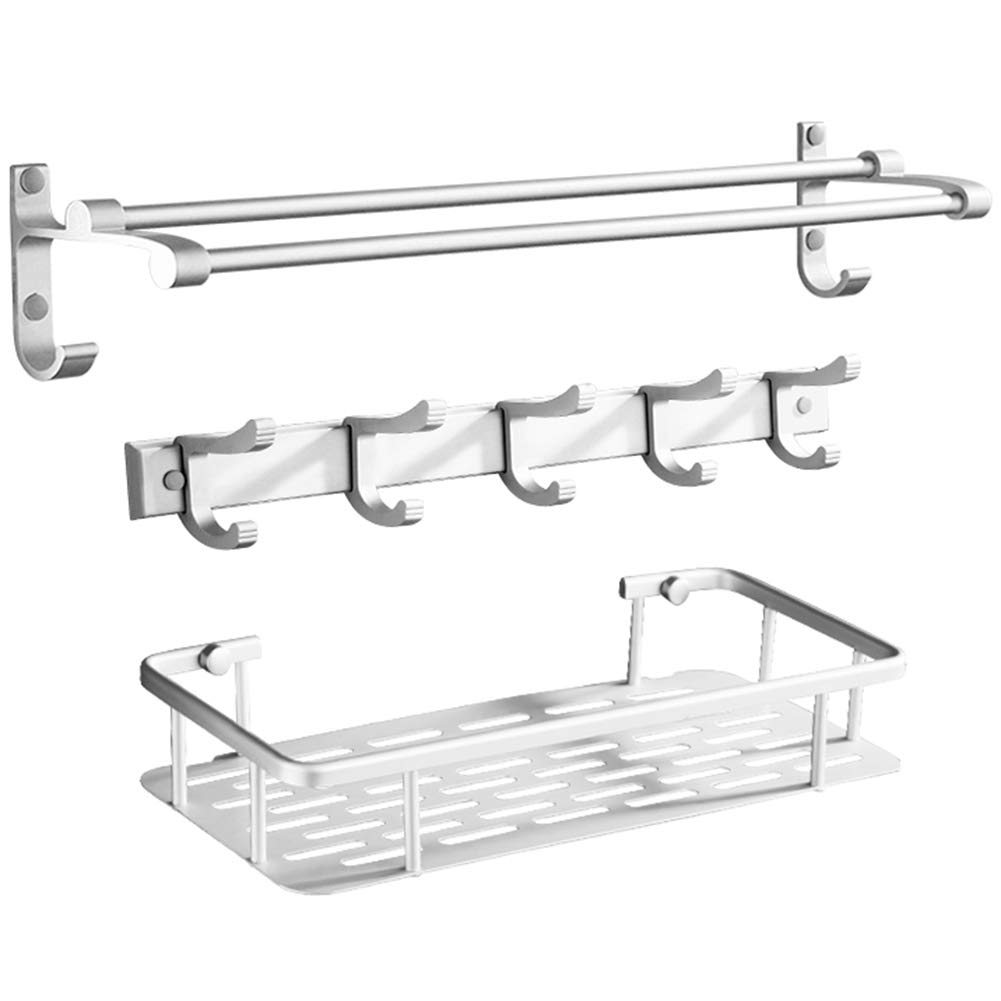 Wall-Mounted Bathroom Shelves Set - 3-Tier Shower Organizer with Hooks for Toilet, Basin & Kitchen Storage - Space Saving Silver Bath Accessories - Perfect for Small Bathrooms, Apartments & Dorm Organization