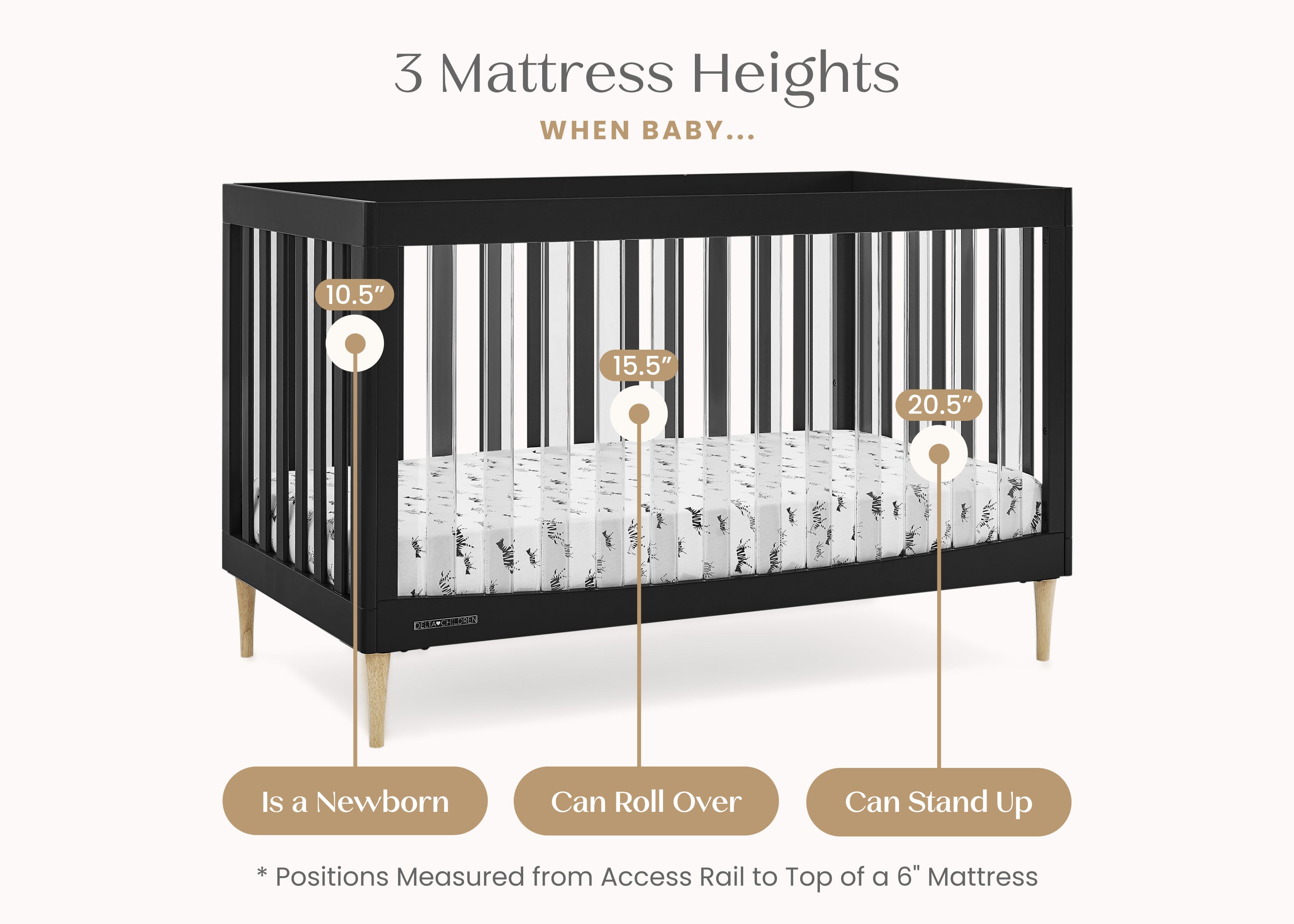 Austin Acrylic 4-in-1 Convertible Baby Crib - Toddler Bed, Daybed & Full-Size Bed | Modern Nursery Furniture for Boys & Girls | Perfect for Small Spaces & Growing Families