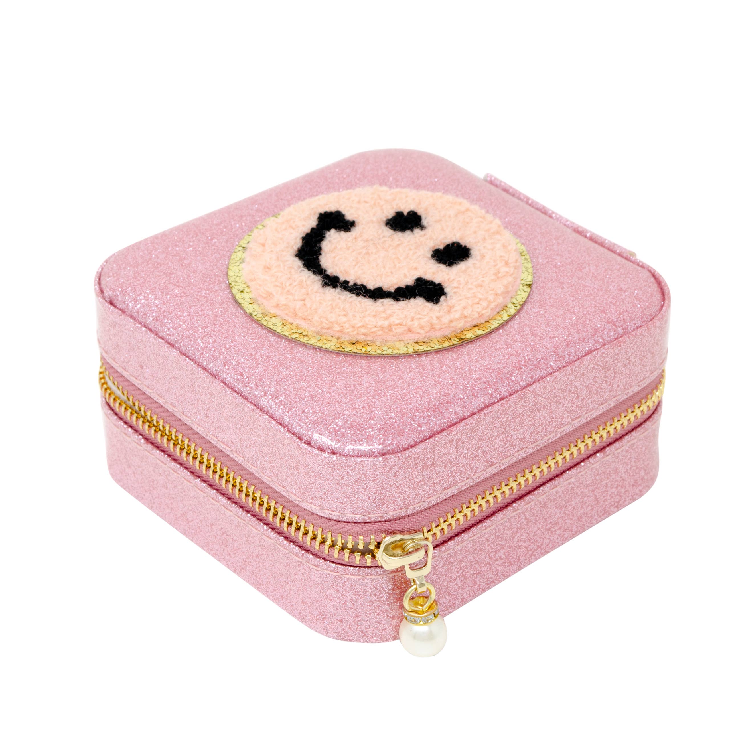 Happy Face Sparkle Jewelry Box - Elegant Storage for Necklaces, Rings & Earrings - Perfect for Travel, Gifts & Bedroom Decor