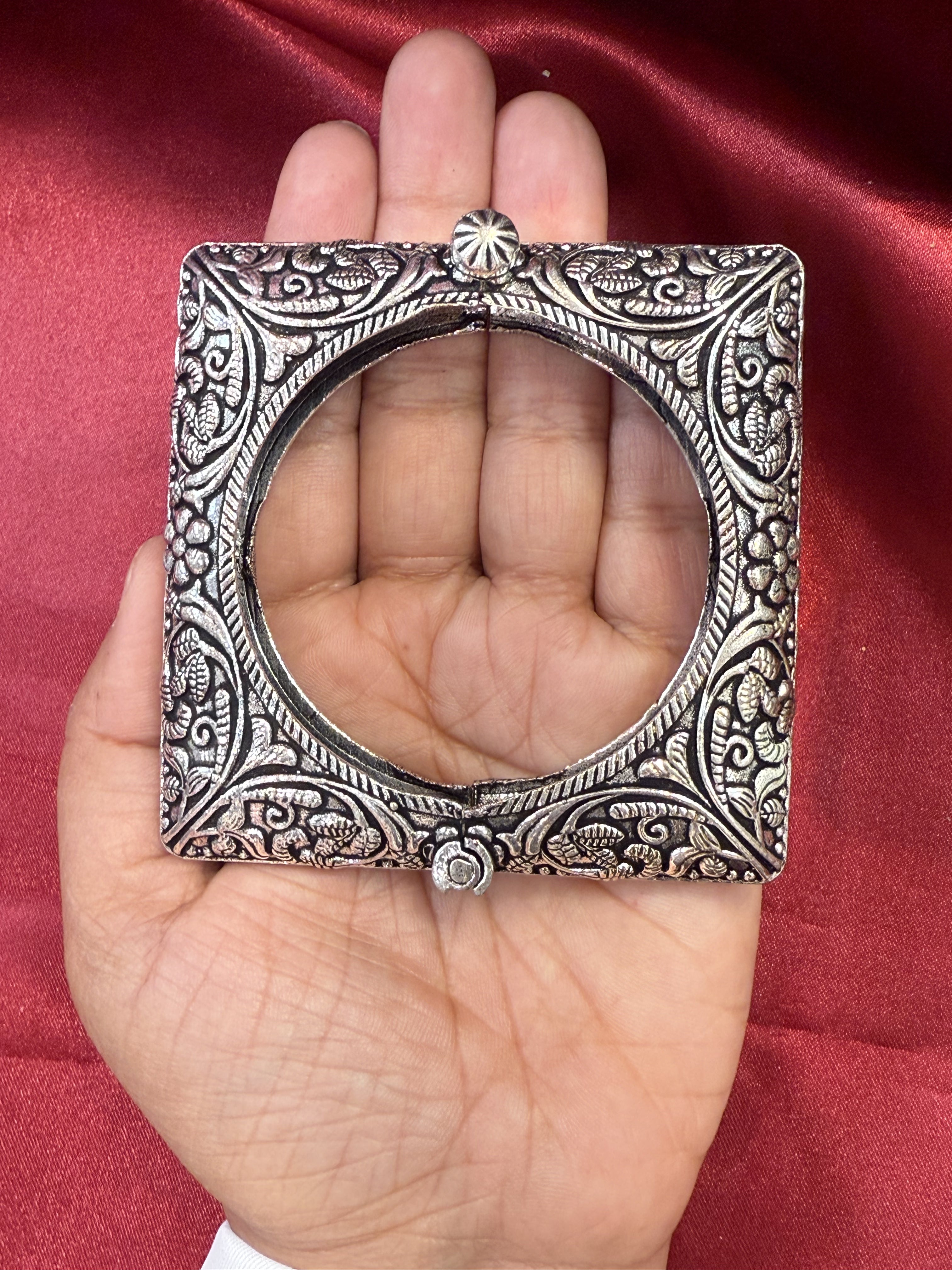 Handmade Tribal Oxidized Silver Ethnic Open Bridal Cuff Bracelet for Women - Square Design Kada Bangle - Perfect for Weddings, Boho Fashion & Festival Jewelry