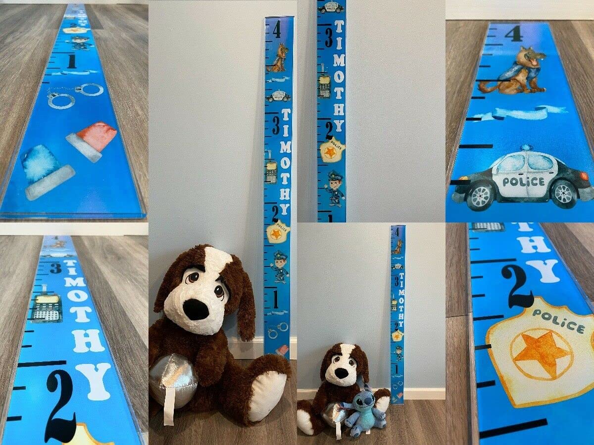 Custom Personalized Acrylic Height Growth Ruler - Police & Car Badge Design Wall Decor for Kids Room | Track Your Child's Growth Over Years | Perfect for Nurseries, Bedrooms & Gift Giving
