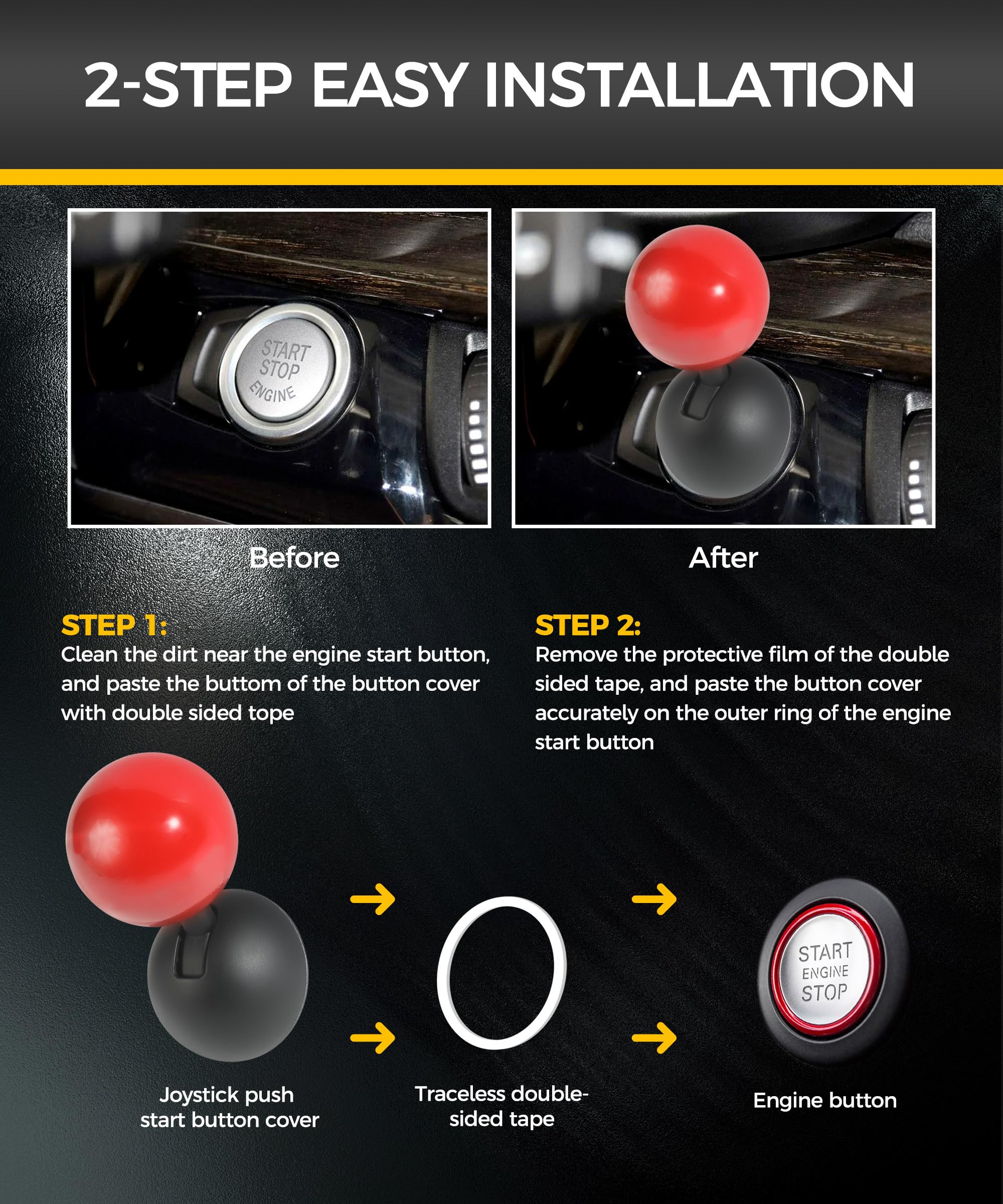Car Push Start Button Cover - Red Engine Start Stop Lever for Cars | Easy One-Touch Ignition