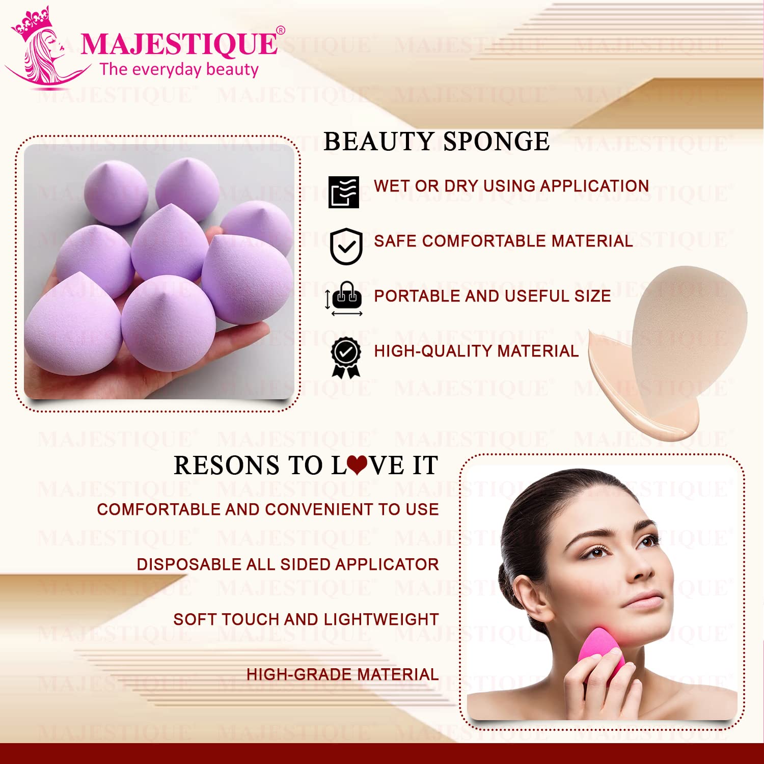 Majestique Large Grip Makeup Sponge - Beauty Blender for Face Primer, Compact Powder & Sensitive Skin (Pack of 2) | Perfect for Flawless Foundation Application & On-The-Go Touch Ups