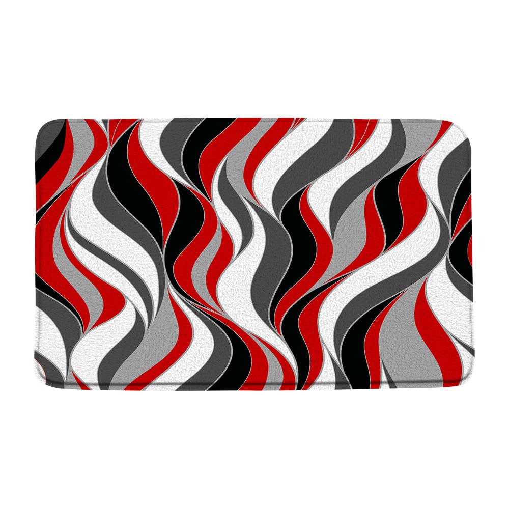 JZSTONE Abstract Geometric Stripes Bath Mat - Red, Black, Gray Modern Non-Slip Bathroom Rug for Shower, Kitchen & Bedroom Decor - Soft Absorbent Doormat for Home & Apartment